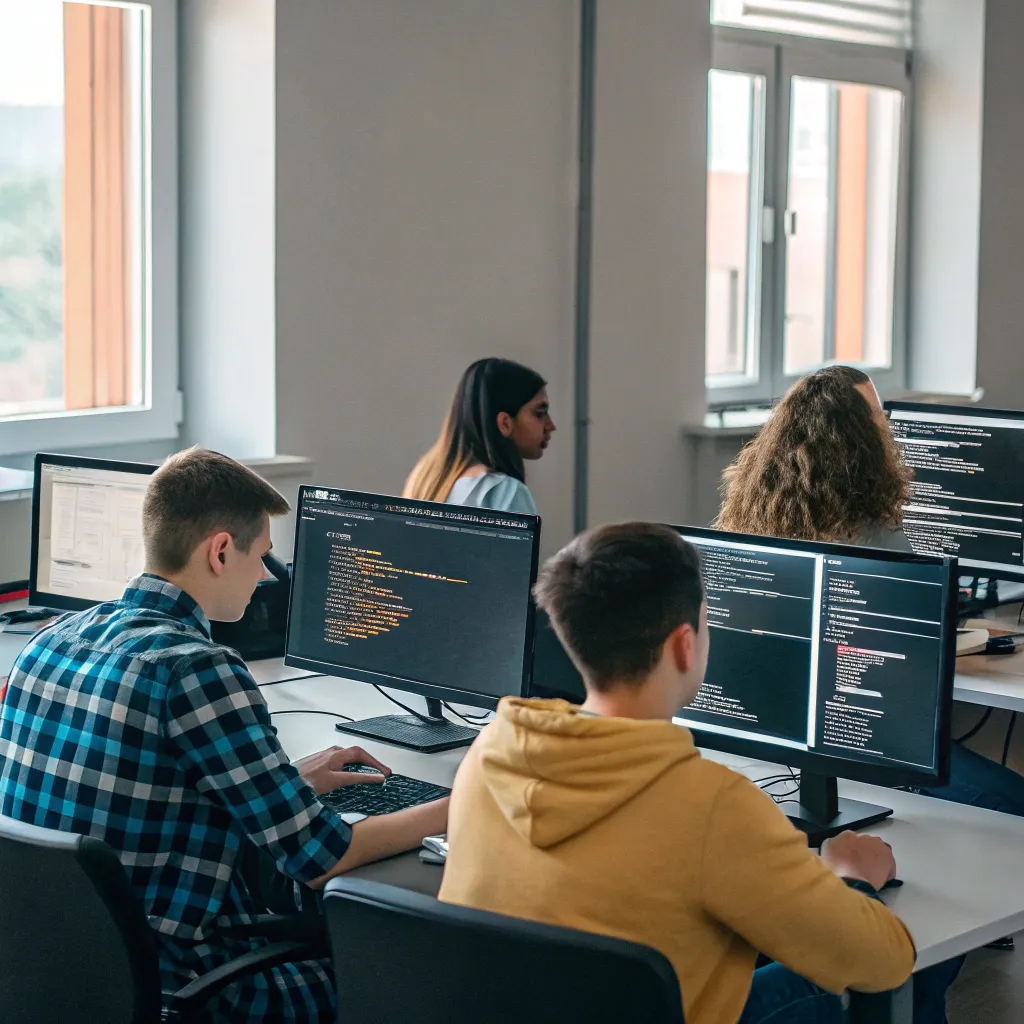 Students engaged in a programming course